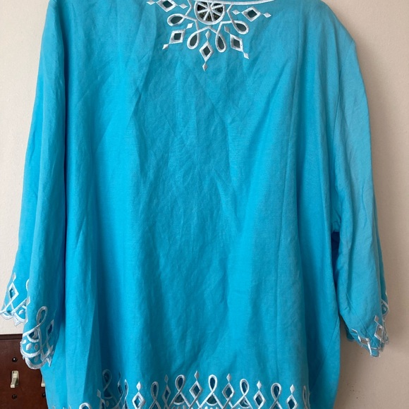 SOLD NWT Bob Mackie Jacket and Top 2X Linen Blend Embroidered Cut Out - Picture 2 of 4